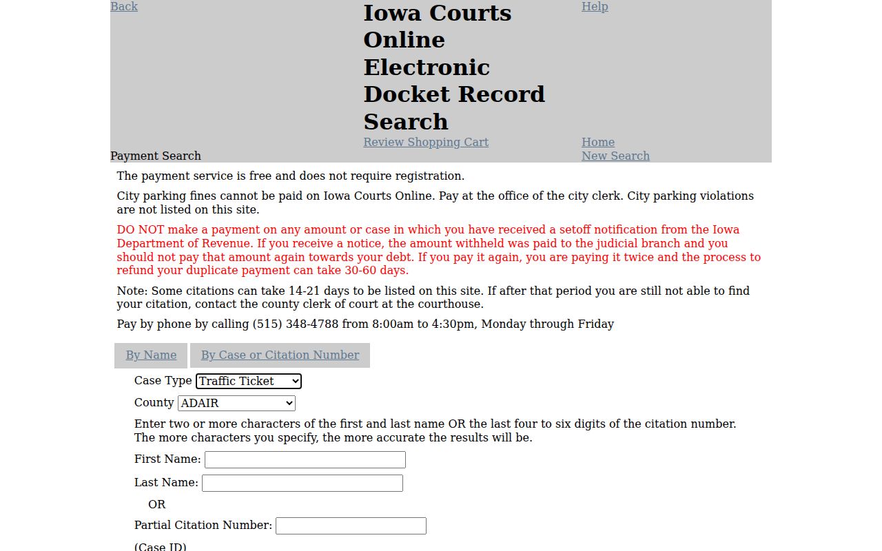 Cass County warrant lookup name case and citation fields