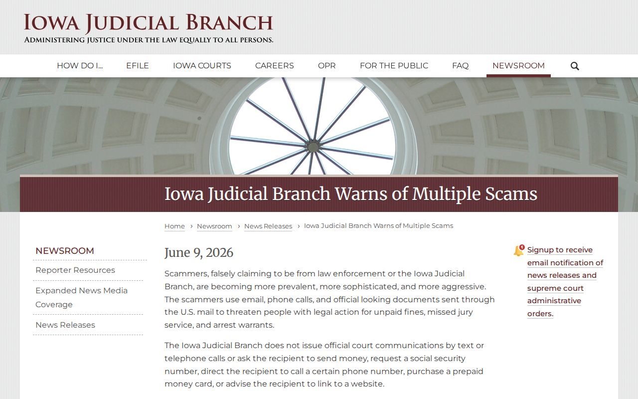 Cass County outstanding warrant official scam warning