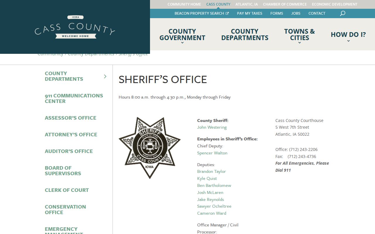 Cass County warrant records Sheriff contact page
