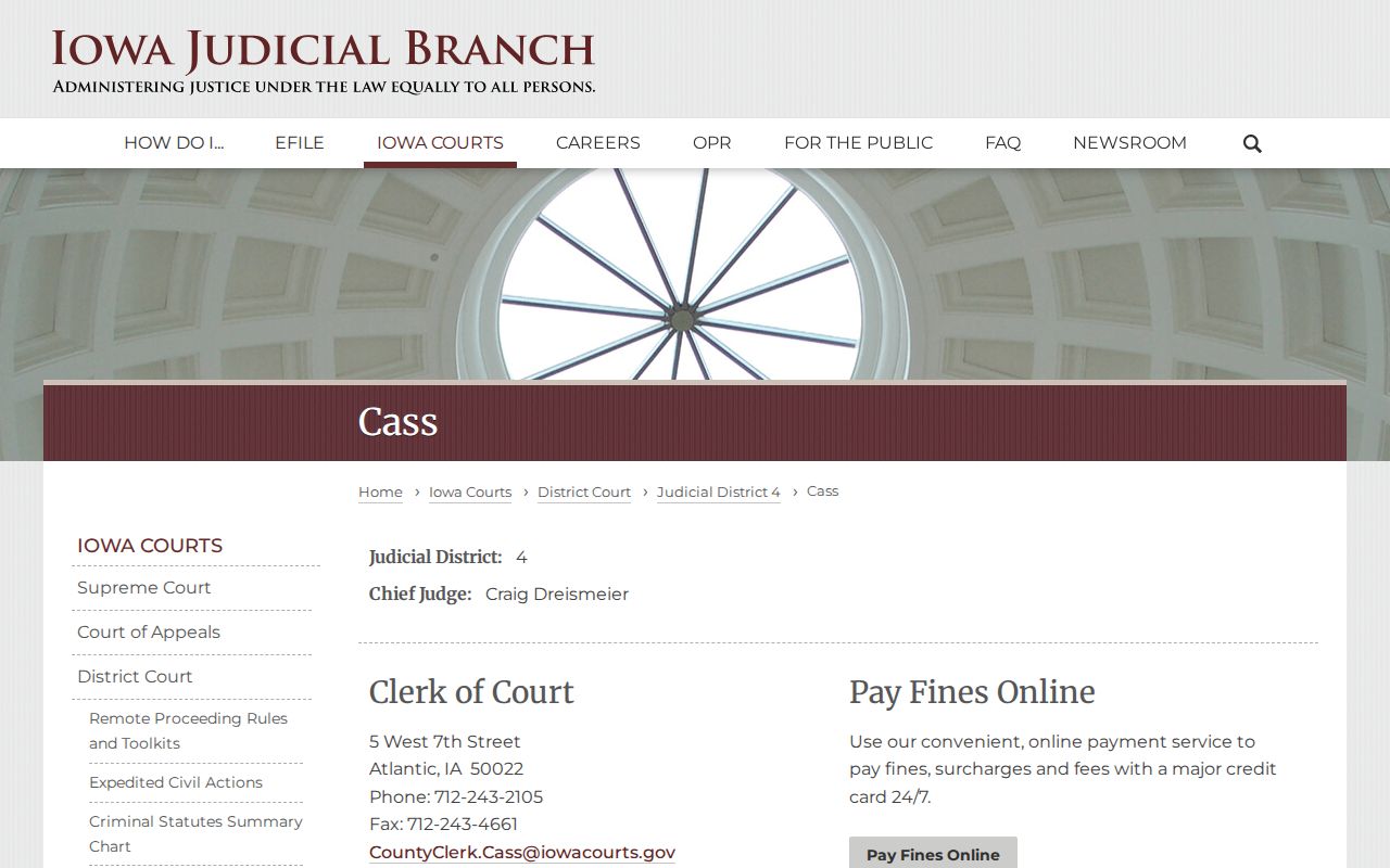 Cass County warrant records court and Clerk directory